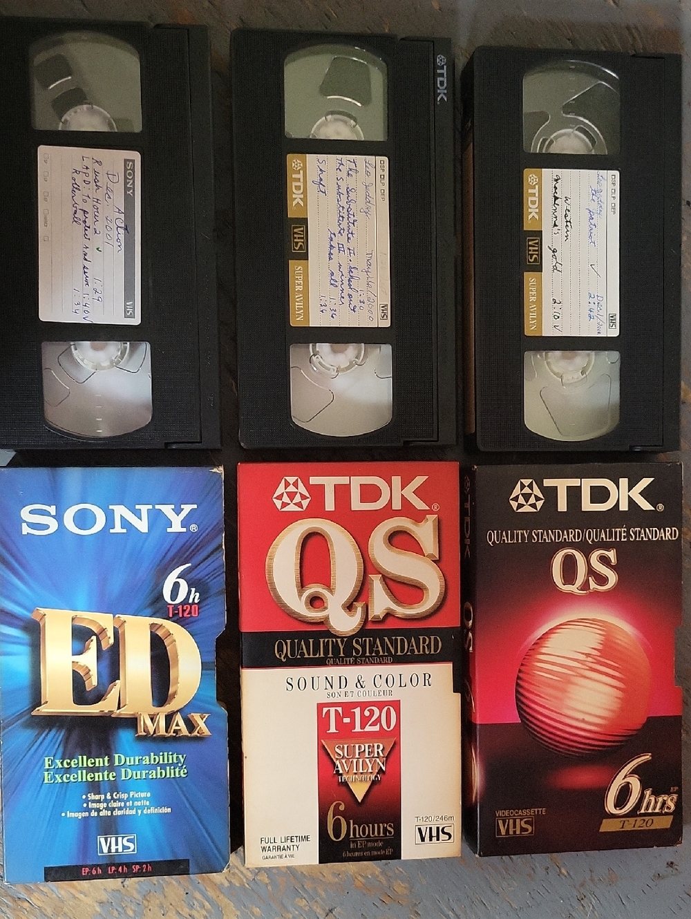 80s & 90s Prerecorded Action Films VHS T-120 Tapes- Red, Black & Blue